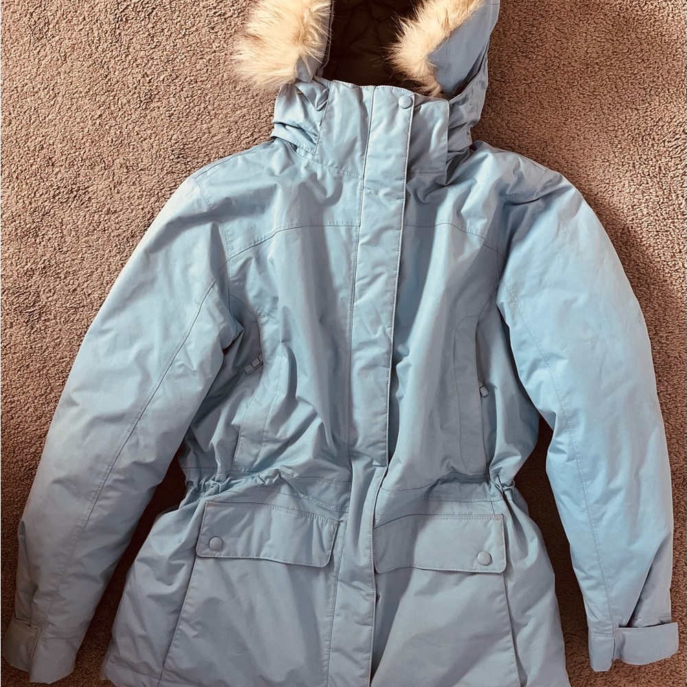 L.L. Bean Women's Sky Blue Ski Jacket with Fur Hood